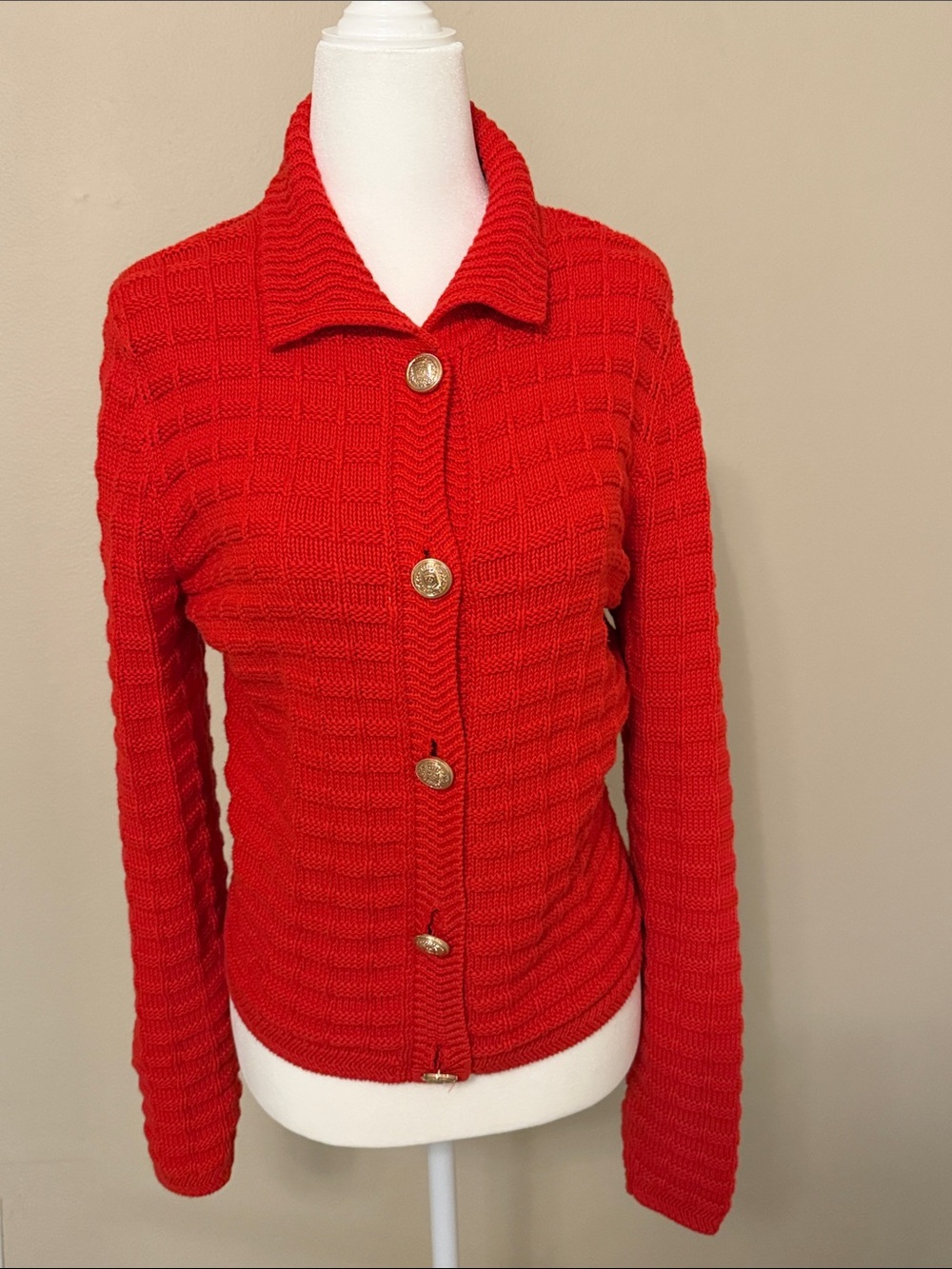 Red Talbot’s Knit Button-Up Sweater Jacket - Women's